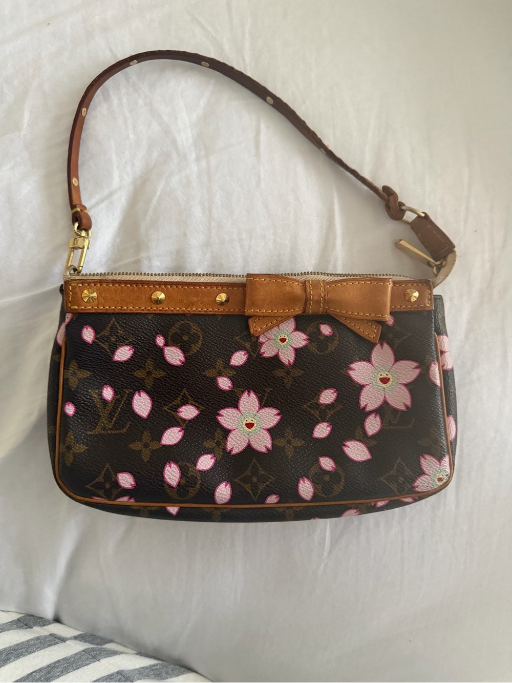 Louis Vuitton Brown Monogram Mini Pochette with Pink Floral Print